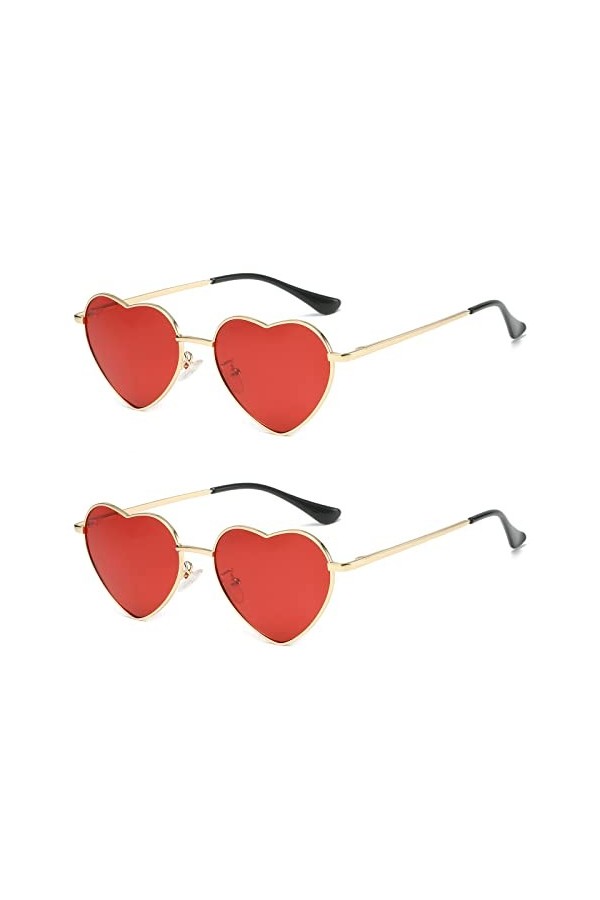 YAMEIZE Lunettes de Soleil Vintage Sans Monture Love Heart - Cadre en Métal pour Femmes Hommes Mode Sans Cadre Rouge Rose For