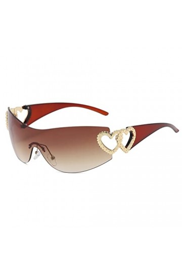 YAMEIZE Y2K Mode Heart Wraparound Lunettes de Soleil - pour Femmes Hommes Lunettes de Soleil pour Love Heart Shades Oversized