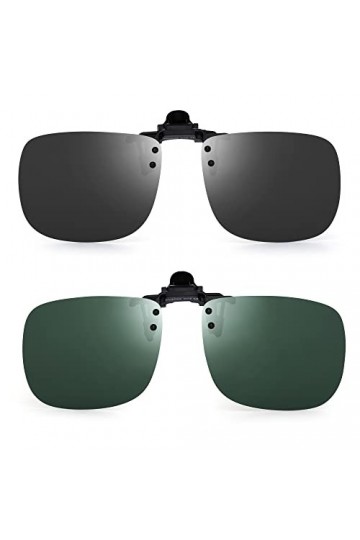JM Polarisé Lunettes de Soleil Clip Lentille Flip Up Sans Cadre pour Lunettes de Vue Optique Vert+Gris