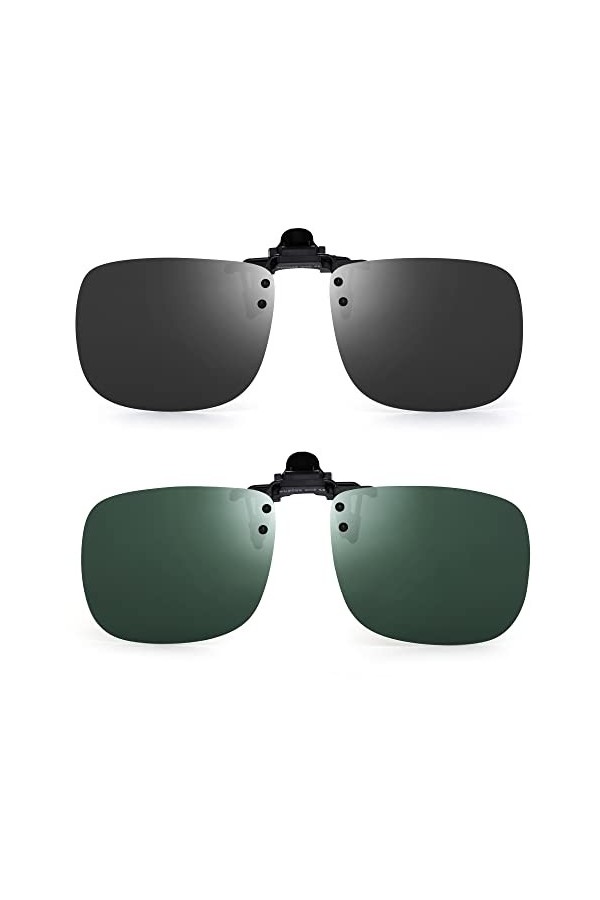 JM Polarisé Lunettes de Soleil Clip Lentille Flip Up Sans Cadre pour Lunettes de Vue Optique Vert+Gris