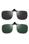 JM Polarisé Lunettes de Soleil Clip Lentille Flip Up Sans Cadre pour Lunettes de Vue Optique Vert+Gris