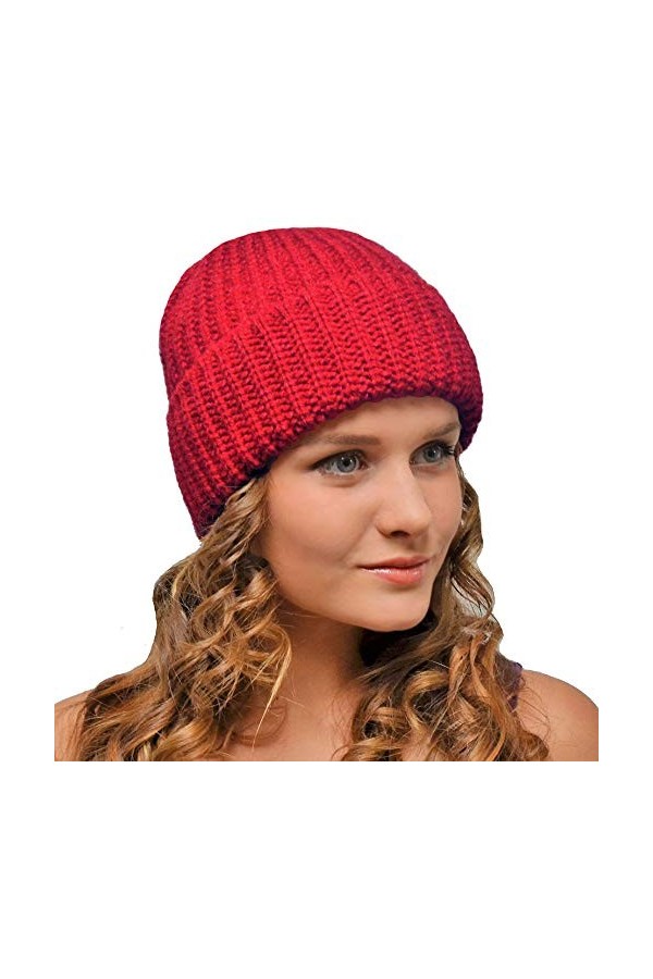 Entire Empire Magnifique bonnet dhiver tricoté – Bonnet dhiver pour femme – Bonnet en laine pour femme – Tricot épais - Rou