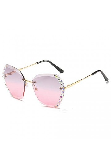 YUANCHENG Lunettes de soleil sans monture strass Lunettes de soleil Tendance UV400 Or-GrisRose