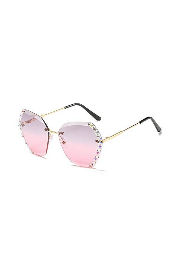 YUANCHENG Lunettes de soleil sans monture strass Lunettes de soleil Tendance UV400 Or-GrisRose