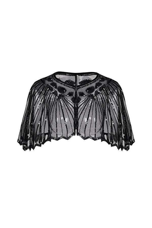Central Chic © Châle vintage à paillettes et perles pour mariage, soirée, fête de Noël Gatsby les années 1920 - Noir - Taille
