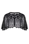 Central Chic © Châle vintage à paillettes et perles pour mariage, soirée, fête de Noël Gatsby les années 1920 - Noir - Taille