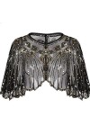 Central Chic © Châle vintage à paillettes et perles pour mariage, soirée, fête de Noël Gatsby les années 1920 - Noir - Taille