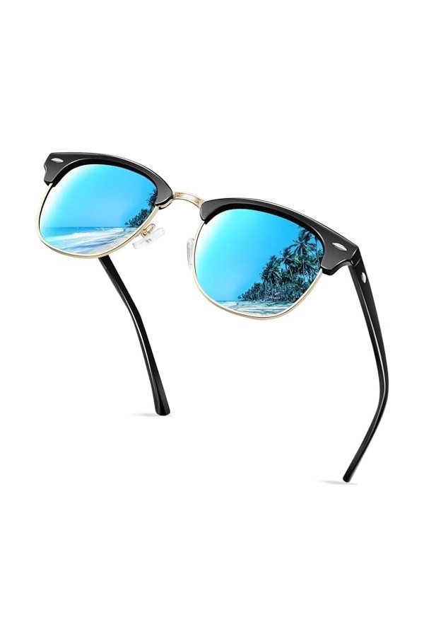 KANASTAL Lunettes de Soleil Polarisées Hommes et Femmes Lunettes de Soleil Demi-Monture Métal Classiques Lunettes de soleil R