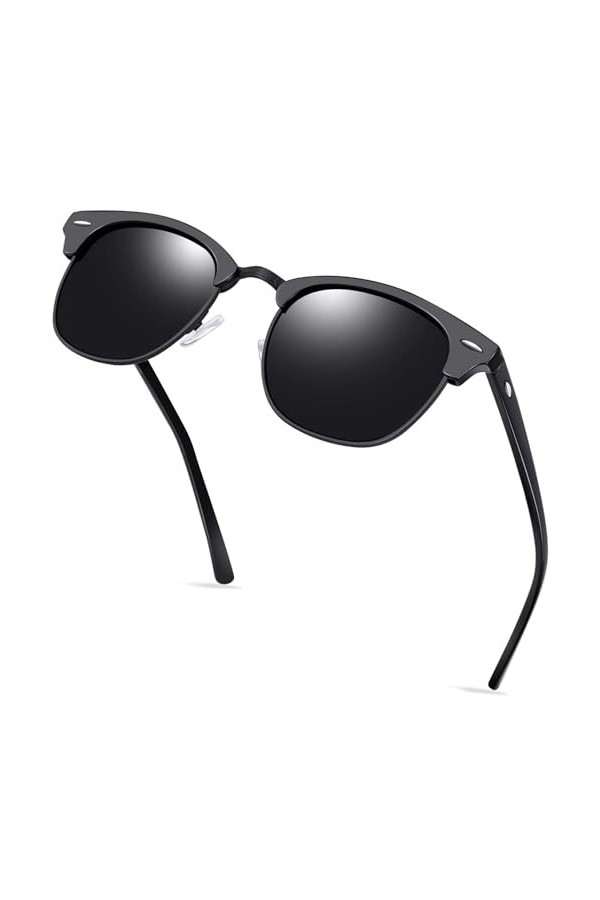 KANASTAL Lunettes de Soleil Polarisées Hommes et Femmes Lunettes de Soleil Demi-Monture Métal Classiques Lunettes de soleil R