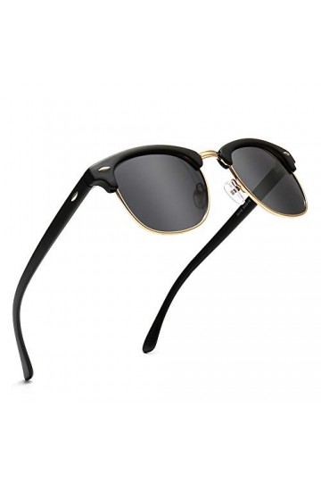 SUNGAIT Retro Round Semi-sans Monture Lunettes de Soleil Polarisées Protection UV pour Hommes/Femmes Cornice nera finitura m