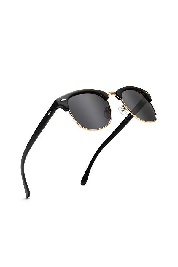 SUNGAIT Retro Round Semi-sans Monture Lunettes de Soleil Polarisées Protection UV pour Hommes/Femmes Cornice nera finitura m