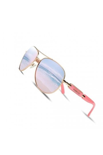 FONHCOO Lunettes de Soleil Aviateur pour Femme, Polarisées Miroir Lunette de Soleil, Pilote Mode la UV 400 Protection