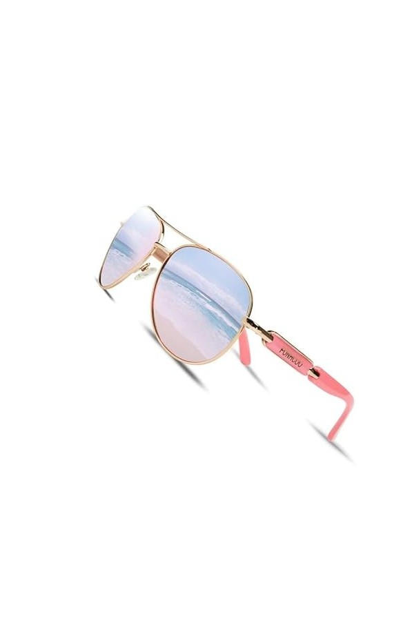 FONHCOO Lunettes de Soleil Aviateur pour Femme, Polarisées Miroir Lunette de Soleil, Pilote Mode la UV 400 Protection
