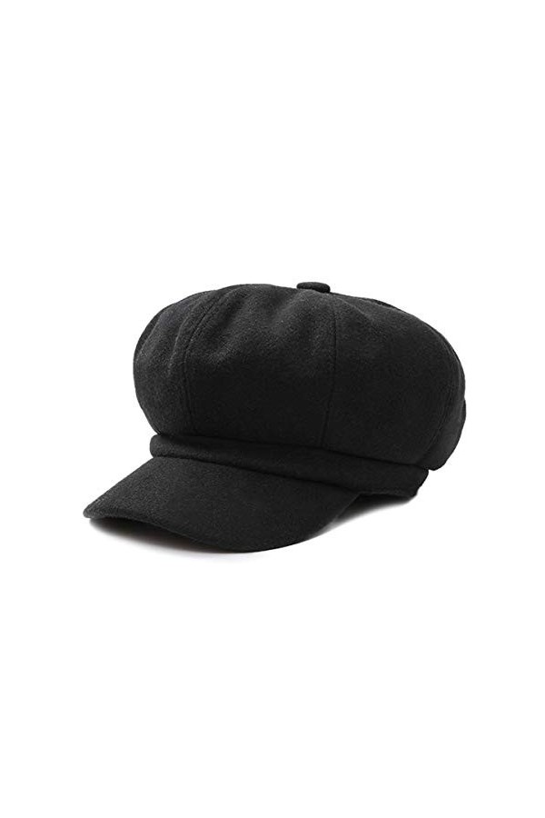 DORRISO Élégant Femmes Béret Chapeau Loisir Voyage Chapeau Newsboy Béret Chapeau Basque Femme Chapeau Octogonal 54-60CM Noir