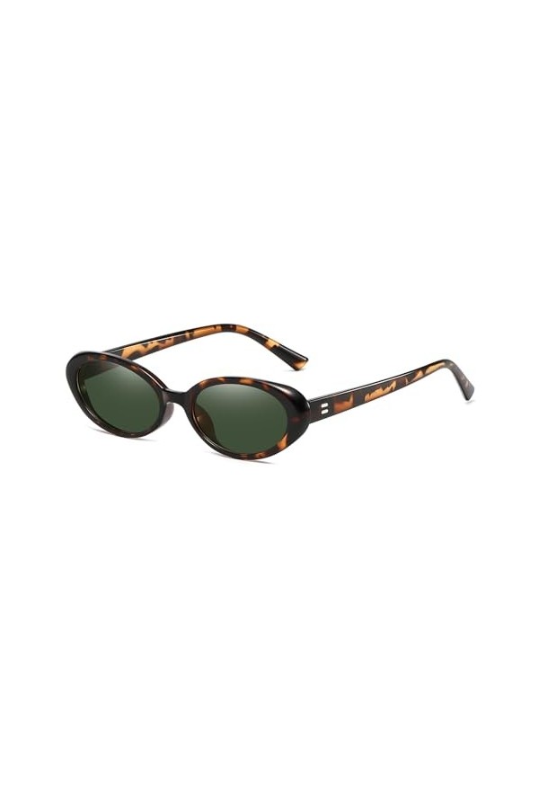 YUELUQU Lunettes de soleil ovales rétro vintage tendance pour homme et femme UV400, Léopard/vert