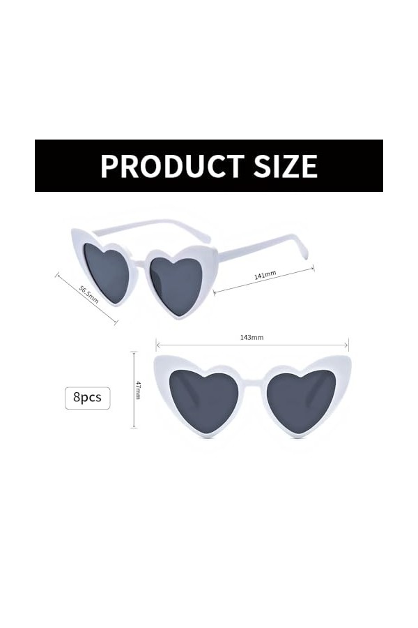 Lunettes de Soleil Vintage en Forme de Cœur, 8 Paires Ensemble de Lunettes de Soleil Lunettes Coeur Lunettes damour Vintage