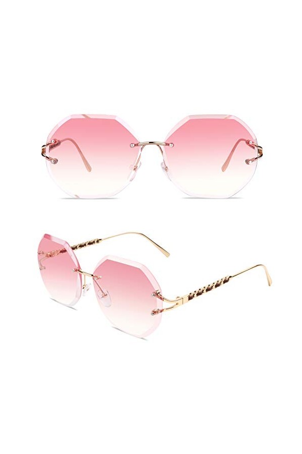 Sunier Trendy Fashion Lunettes de Soleil Surdimensionnées pour Femme, Rétro Sans Monture Hexagonale Polygone Dégradé pour Fem