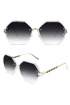 Sunier Trendy Fashion Lunettes de Soleil Surdimensionnées pour Femme, Rétro Sans Monture Hexagonale Polygone Dégradé pour Fem
