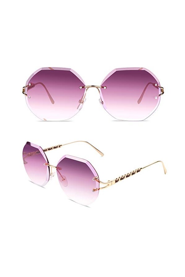 Sunier Trendy Fashion Lunettes de Soleil Surdimensionnées pour Femme, Rétro Sans Monture Hexagonale Polygone Dégradé pour Fem