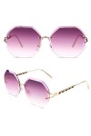 Sunier Trendy Fashion Lunettes de Soleil Surdimensionnées pour Femme, Rétro Sans Monture Hexagonale Polygone Dégradé pour Fem