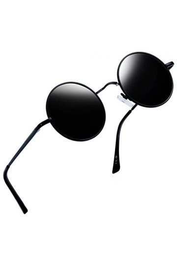 Joopin Lunettes de Soleil Homme Rétro Hippie Lunette de Soleil Femme Ronde Polarisée Lunettes Ronde Simple UV400 Noir Gris 
