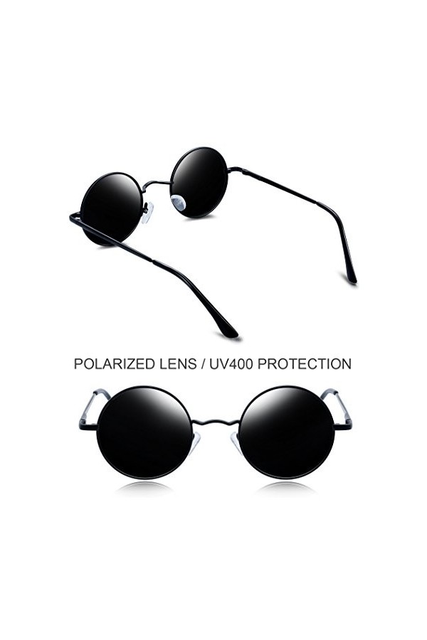Joopin Lunettes de Soleil Homme Rétro Hippie Lunette de Soleil Femme Ronde Polarisée Lunettes Ronde Simple UV400 Noir Gris 