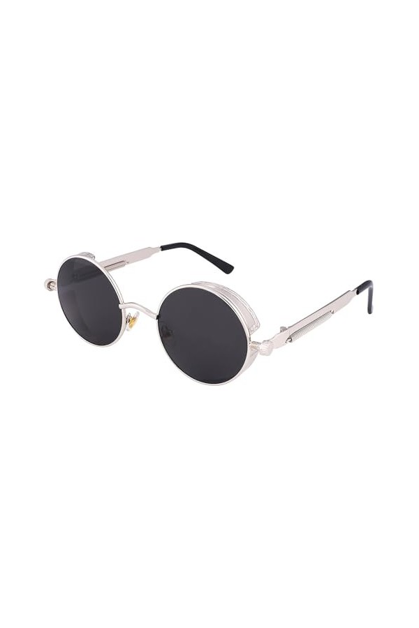 FEISEDY Lunettes de Soleil Steampunk Homme Femme Lunettes Rétro Gothiques avec Monture en Métal et Lentilles Rondes en Résine