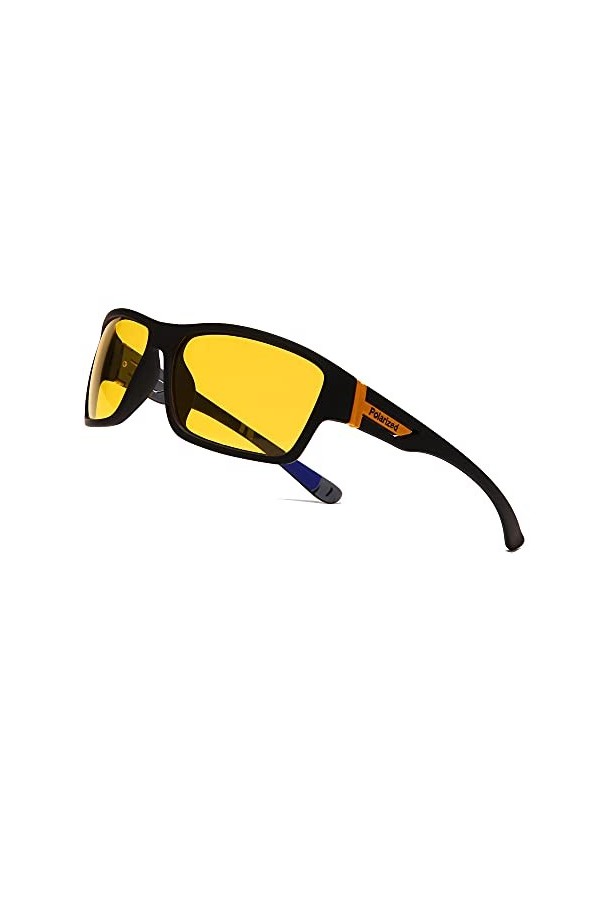 Long Keeper lunette de soleil homme Femme polarisée 100% Anti UV400 Protection & Cadre Durable Incassable Noir/Jaune 
