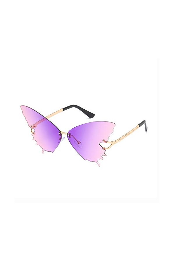 N A Lunettes de Soleil Papillon Mode pour Femmes Lunettes à Monture Métallique Vintage Protection UV Mauve rose + Bleu Gris 