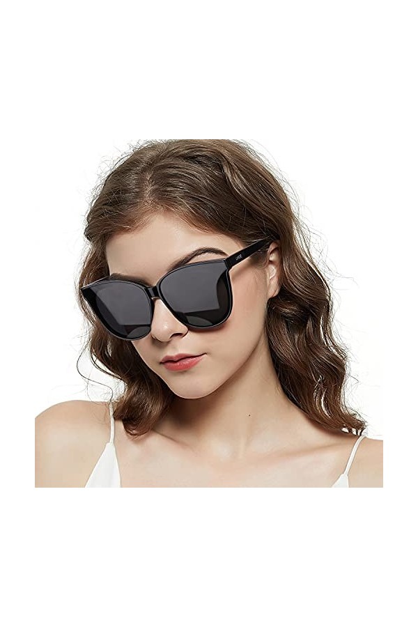 LVIOE Lunettes de Soleil Polarisées œil de Chat pour Femme, Protection UV 400-élégantes/Surdimensionnées Lunette de Soleil N