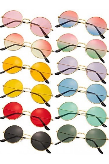 Blulu 12 Paires Lunettes de Soleil Rondes Lunettes de Soleil Rétro des Années 60 à Lentilles Teintées Lunettes de Soleil Hipp
