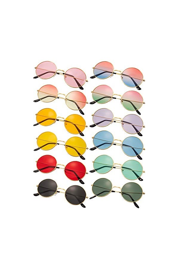 Blulu 12 Paires Lunettes de Soleil Rondes Lunettes de Soleil Rétro des Années 60 à Lentilles Teintées Lunettes de Soleil Hipp