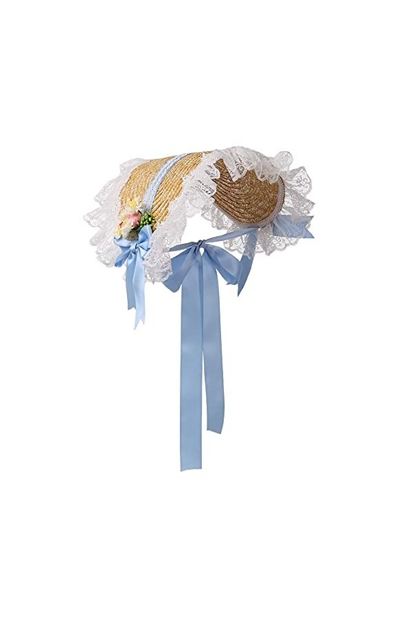 COSDREAMER Chapeau de Soleil Style Victorien avec nœuds en Paille Rouge … Bleu 