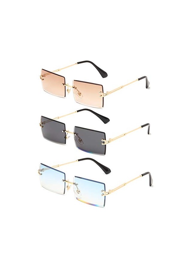 Long Keeper Lunettes de Soleil Rectangulaires sans Monture UV400 Lunettes Carrées sans Cadre Anti-éblouissement pour Les Femm