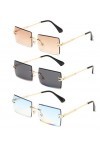 Long Keeper Lunettes de Soleil Rectangulaires sans Monture UV400 Lunettes Carrées sans Cadre Anti-éblouissement pour Les Femm