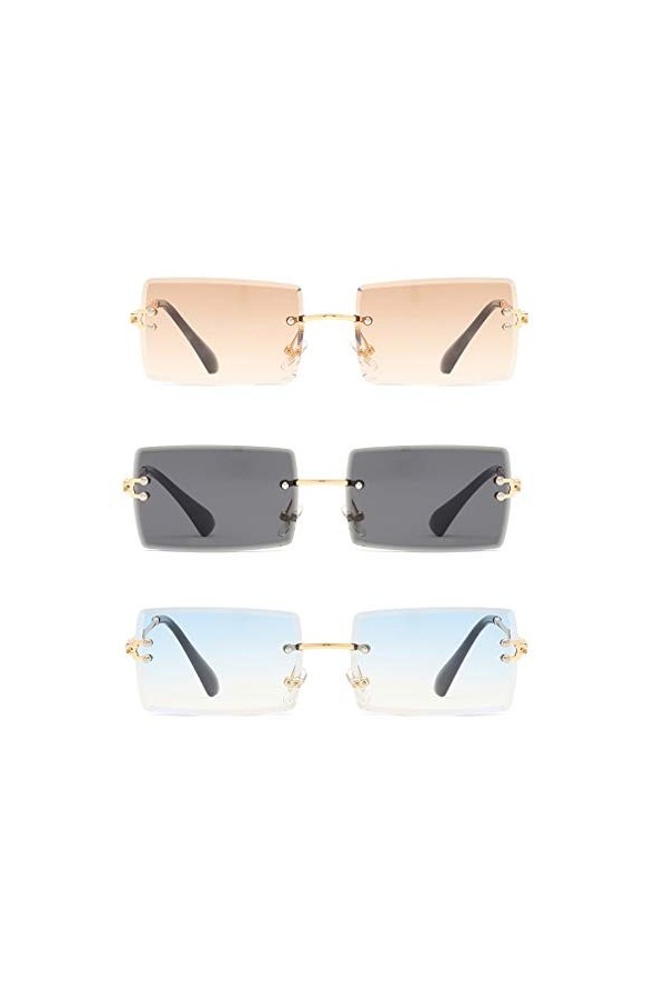 Long Keeper Lunettes de Soleil Rectangulaires sans Monture UV400 Lunettes Carrées sans Cadre Anti-éblouissement pour Les Femm