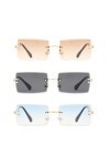 Long Keeper Lunettes de Soleil Rectangulaires sans Monture UV400 Lunettes Carrées sans Cadre Anti-éblouissement pour Les Femm