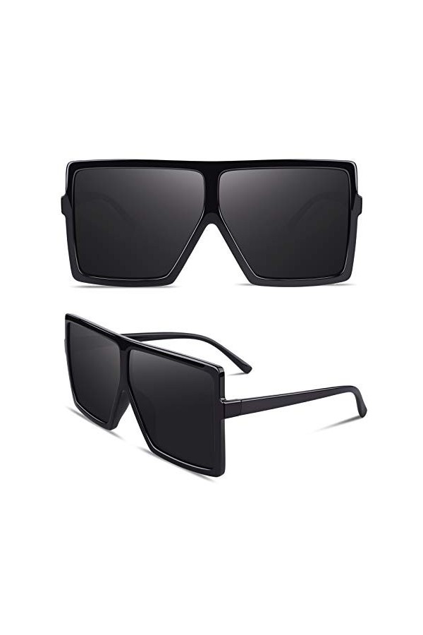 GQUEEN Lunettes de Soleil Femme Surdimensionnées UV400 à la Mode et Lunette de Soleil Classique Grand Cadre