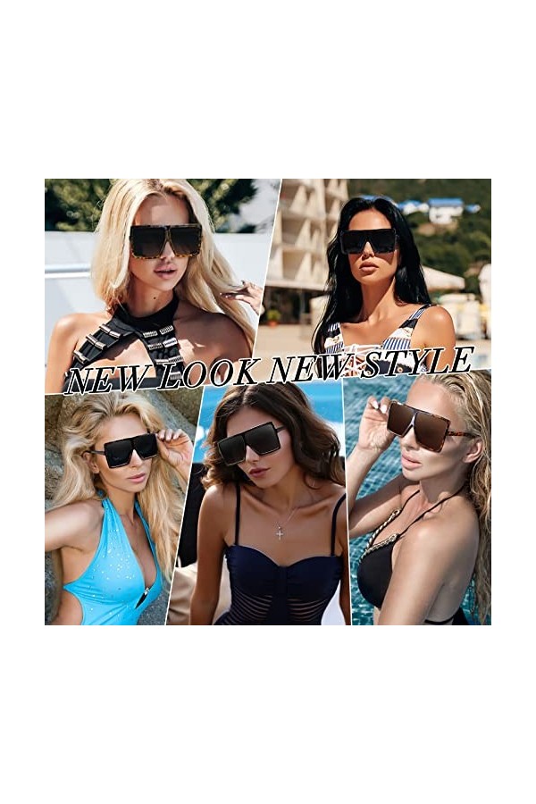 GQUEEN Lunettes de Soleil Femme Surdimensionnées UV400 à la Mode et Lunette de Soleil Classique Grand Cadre