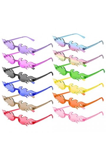 GOSHIES 12 Paires Lunettes de Soleil en Forme Flamme Lunettes de Soleil sans Monture Drôle de Lunettes de Soleil de Fête pour