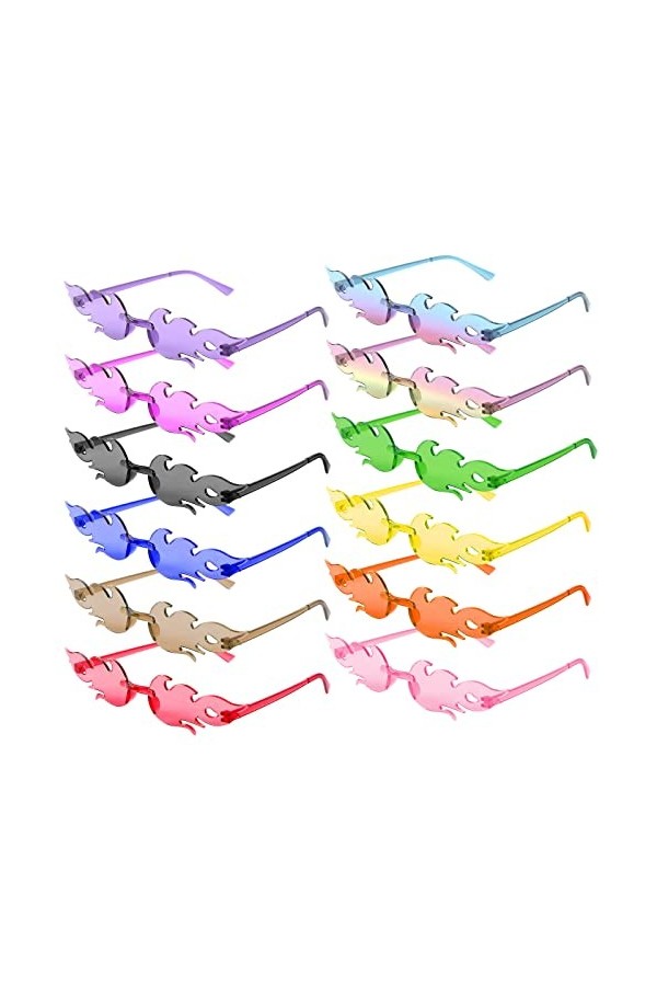 GOSHIES 12 Paires Lunettes de Soleil en Forme Flamme Lunettes de Soleil sans Monture Drôle de Lunettes de Soleil de Fête pour