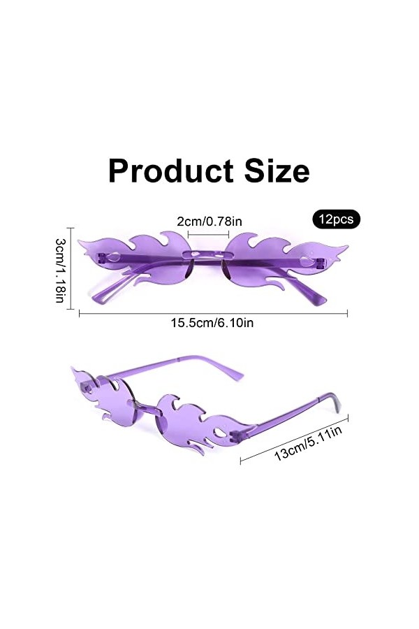 GOSHIES 12 Paires Lunettes de Soleil en Forme Flamme Lunettes de Soleil sans Monture Drôle de Lunettes de Soleil de Fête pour