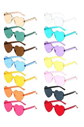 14 Paires de Lunettes Soleil Sans Monture en Forme Coeur Lunettes Soleil Coeur Sans Cadre Verres Clairs Couleur Bonbon Lentil