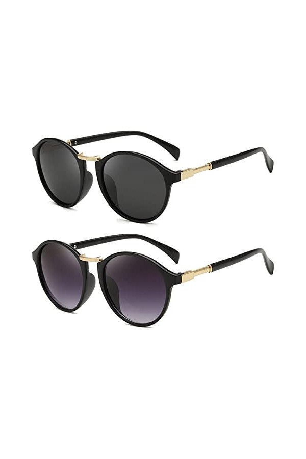 2 Paires de Lunettes de Soleil Femme Polarisees, Lunettes Soleil Décoration de Mode, Lunette Vintage Noir, Sunglasses Women, 