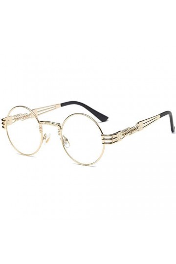 Dollger Lunettes de soleil rondes Steampunk Lunettes hippie Monture en métal Lentille 100% anti-UV