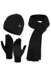 Ensemble de 3 pièces dhiver unisexe avec bonnet, écharpe, gants chauds en tricot pour écran tactile, tenue longue écharpe po