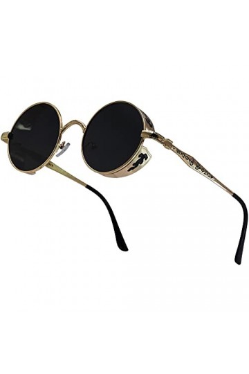 XFentech Steampunk Lunettes de Soleil - Rétro Couleur Polarisées Lentilles Ronde Lunettes de Soleil avec Protection UV400 pou