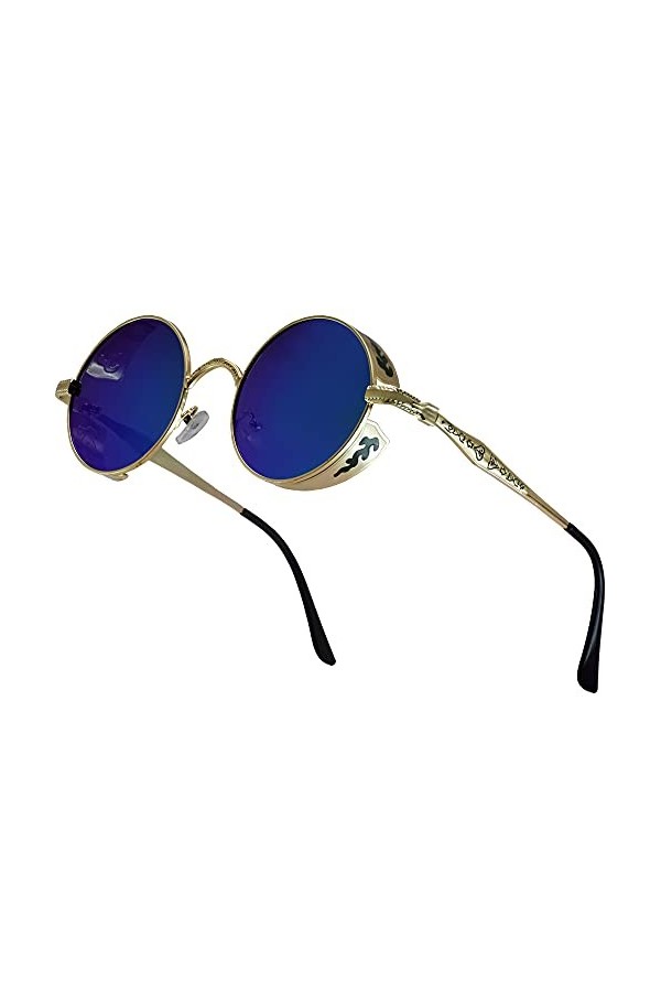 XFentech Steampunk Lunettes de Soleil - Rétro Couleur Polarisées Lentilles Ronde Lunettes de Soleil avec Protection UV400 pou