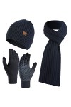 Ensemble de 3 pièces dhiver unisexe avec bonnet, écharpe, gants chauds en tricot pour écran tactile, tenue longue écharpe po