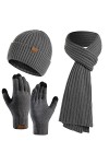 Ensemble de 3 pièces dhiver unisexe avec bonnet, écharpe, gants chauds en tricot pour écran tactile, tenue longue écharpe po
